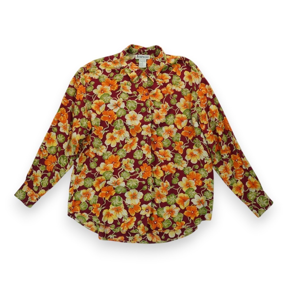 Vintage Compagnie Generale Aeropostale Floral Shirt Womens Medium Long Sleeve